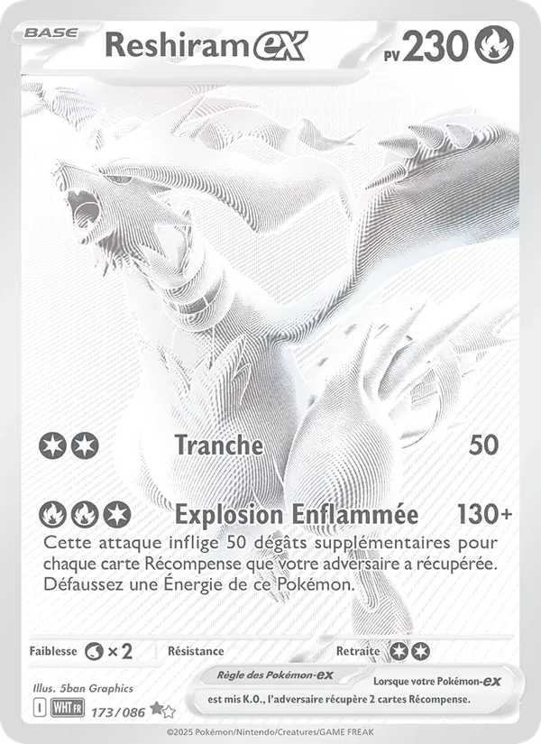 Carte Pokémon Reshiram-ex de l'extension Flamme Blanche