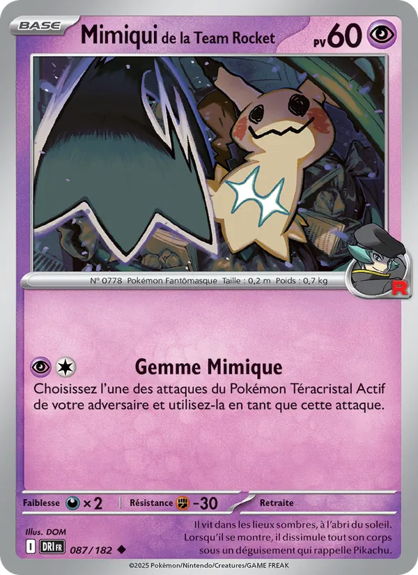 Carte Pokémon Mimiqui de la Team Rocket de l'extension Rivalités Destinées
