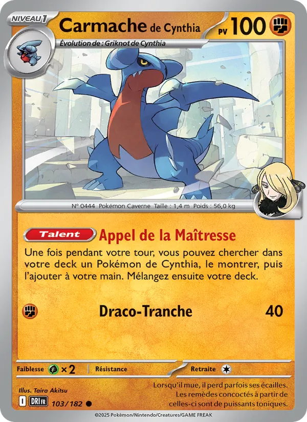 Carte Pokémon Carmache de Cynthia de l'extension Rivalités Destinées
