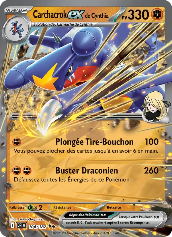 Carte Pokémon Carchacrok-ex de Cynthia de l'extension Rivalités Destinées