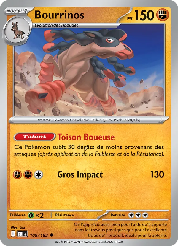 Carte Pokémon Bourrinos de l'extension Rivalités Destinées