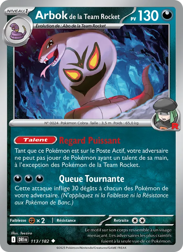 Carte Pokémon Arbok de la Team Rocket de l'extension Rivalités Destinées