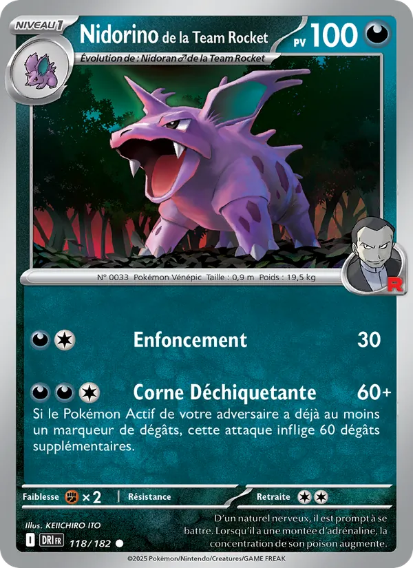 Carte Pokémon Nidorino de la Team Rocket de l'extension Rivalités Destinées