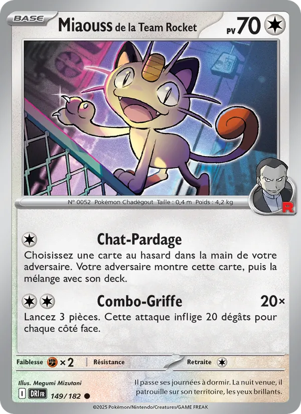 Carte Pokémon Miaouss de la Team Rocket de l'extension Rivalités Destinées
