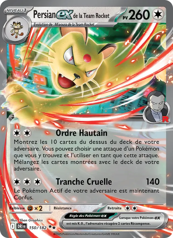 Carte Pokémon Persian-ex de la Team Rocket de l'extension Rivalités Destinées