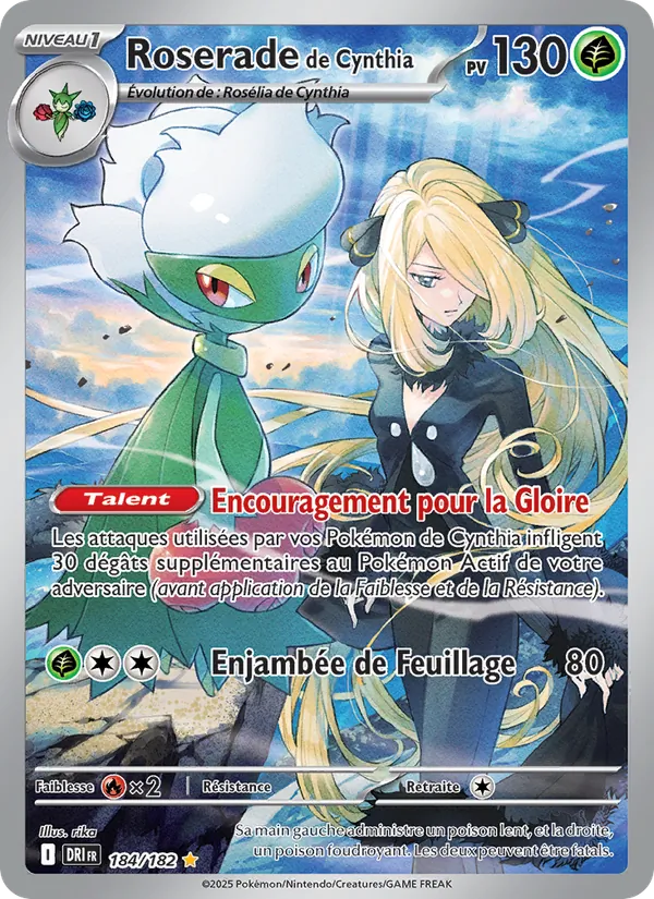 Carte Pokémon Roserade de Cynthia de l'extension Rivalités Destinées