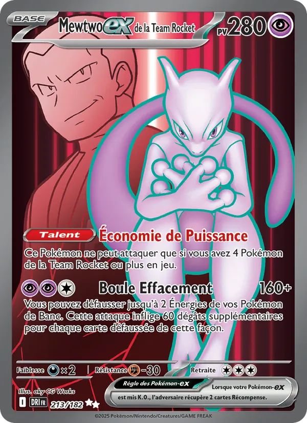 Carte Pokémon Mewtwo-ex de la Team Rocket de l'extension Rivalités Destinées