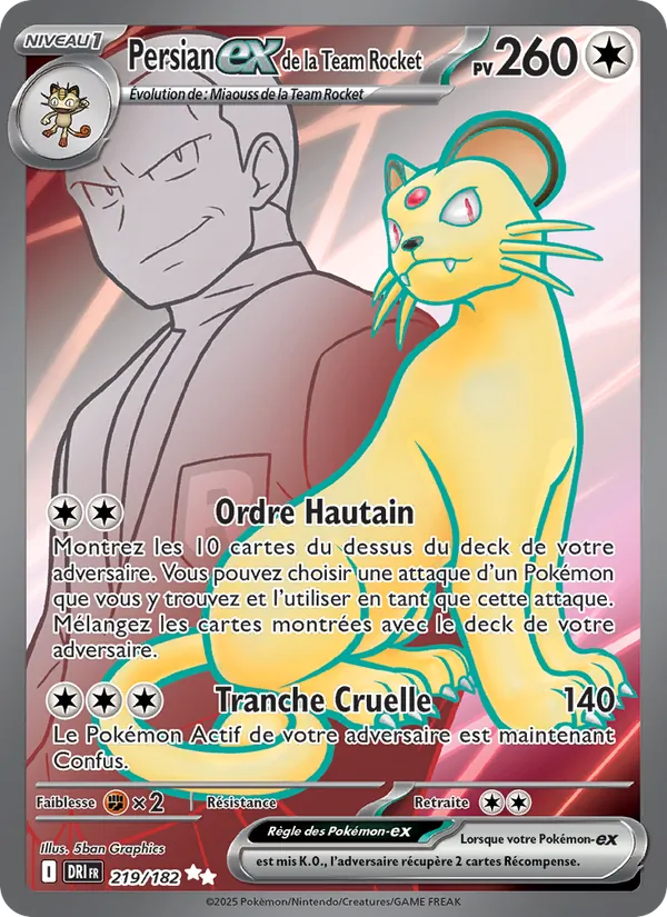 Carte Pokémon Persian-ex de la Team Rocket de l'extension Rivalités Destinées