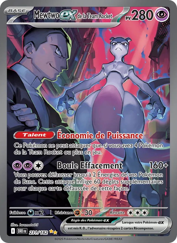 Carte Pokémon Mewtwo-ex de la Team Rocket de l'extension Rivalités Destinées