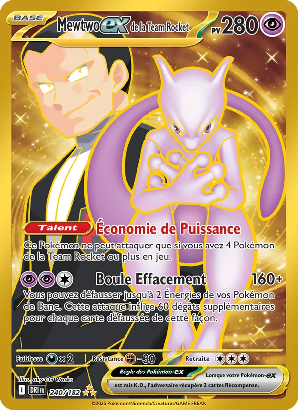 Carte Pokémon Mewtwo-ex de la Team Rocket de l'extension Rivalités Destinées