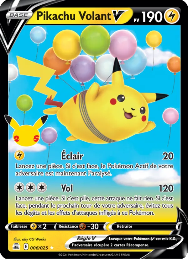 Carte Pokémon Pikachu Volant V de l'extension Célébrations