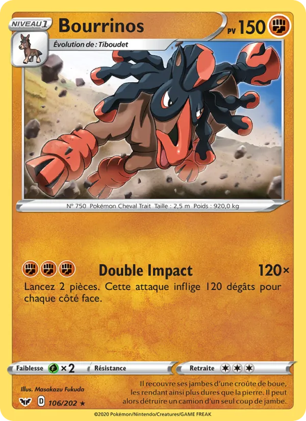 Carte Pokémon Bourrinos de l'extension Épée et Bouclier