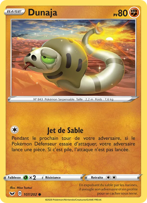 Carte Pokémon Dunaja de l'extension Épée et Bouclier