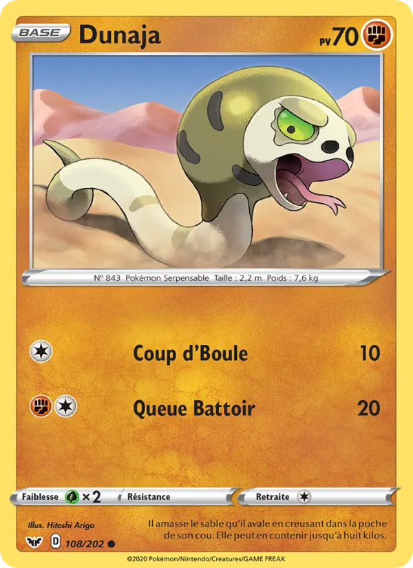 Carte Pokémon Dunaja de l'extension Épée et Bouclier