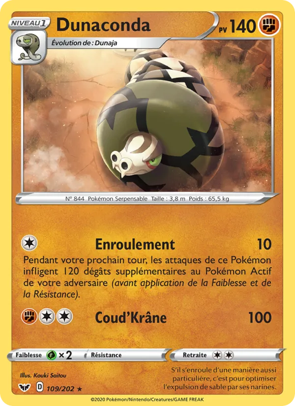 Carte Pokémon Dunaconda de l'extension Épée et Bouclier