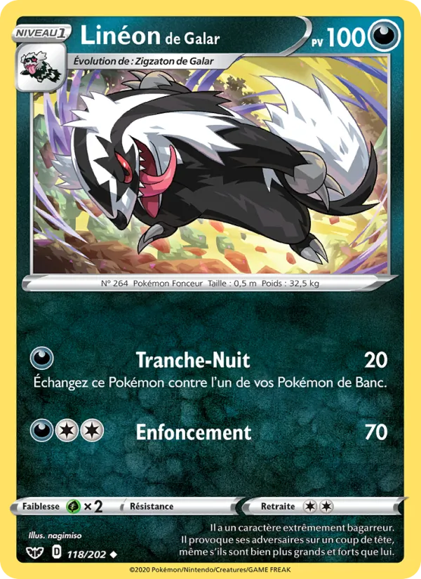 Carte Pokémon Linéon de Galar de l'extension Épée et Bouclier