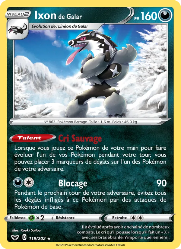 Carte Pokémon Ixon de Galar de l'extension Épée et Bouclier