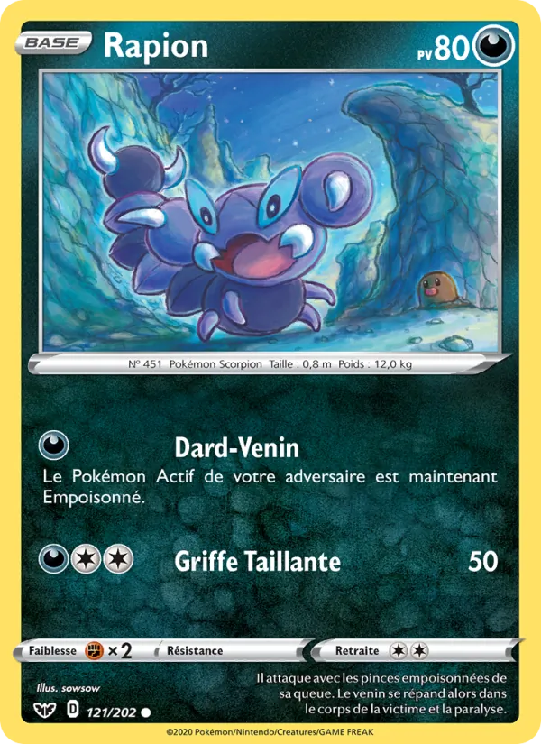 Carte Pokémon Rapion de l'extension Épée et Bouclier