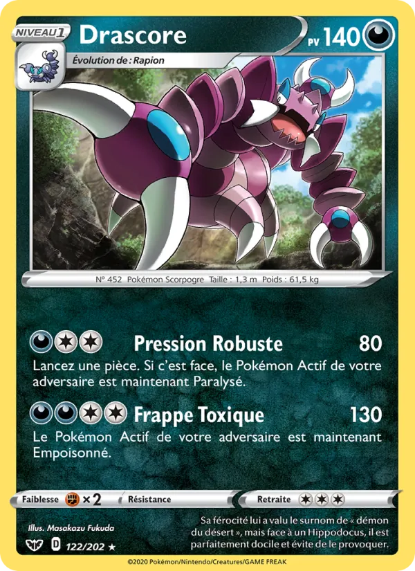 Carte Pokémon Drascore de l'extension Épée et Bouclier
