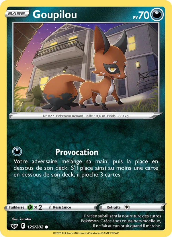 Carte Pokémon Goupilou de l'extension Épée et Bouclier
