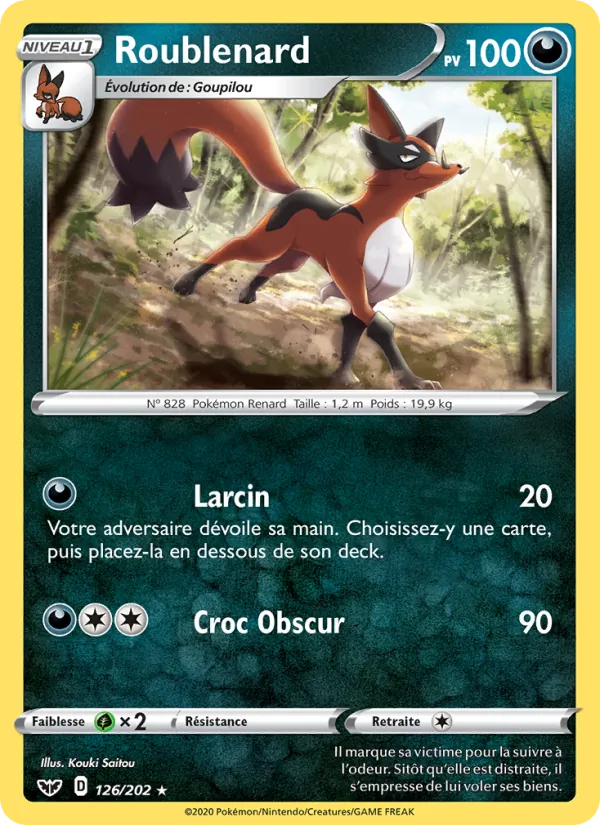 Carte Pokémon Roublenard de l'extension Épée et Bouclier