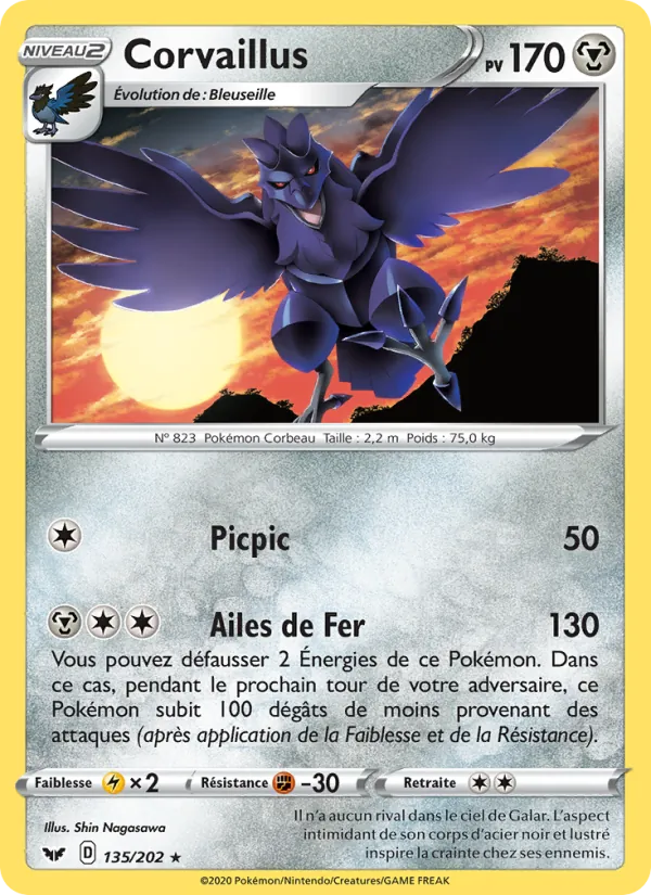 Carte Pokémon Corvaillus de l'extension Épée et Bouclier
