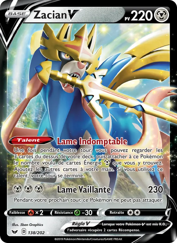 Carte Pokémon Zacian V de l'extension Épée et Bouclier