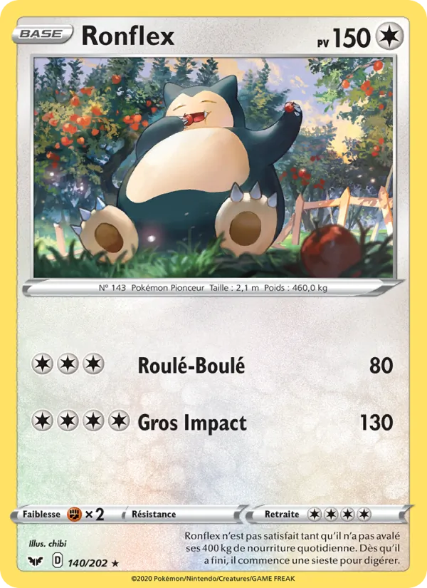 Carte Pokémon Ronflex de l'extension Épée et Bouclier