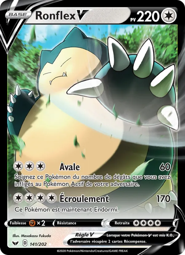Carte Pokémon Ronflex V de l'extension Épée et Bouclier