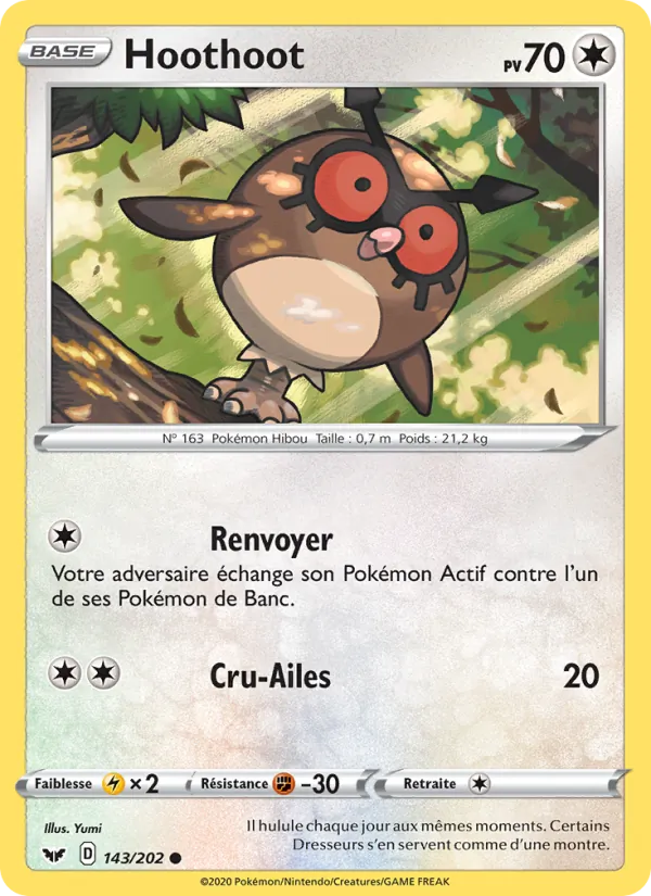 Carte Pokémon Hoothoot de l'extension Épée et Bouclier