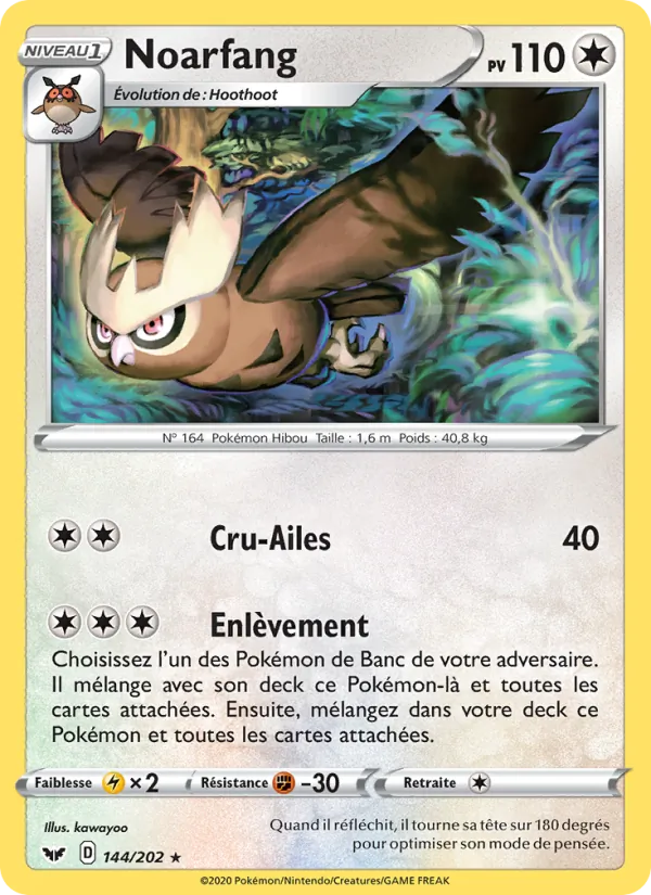 Carte Pokémon Noarfang de l'extension Épée et Bouclier