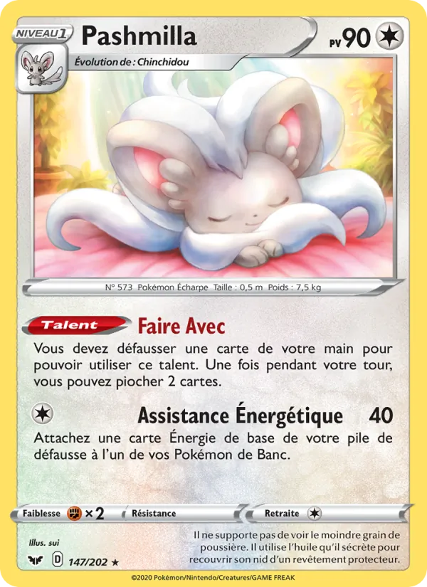 Carte Pokémon Pashmilla de l'extension Épée et Bouclier