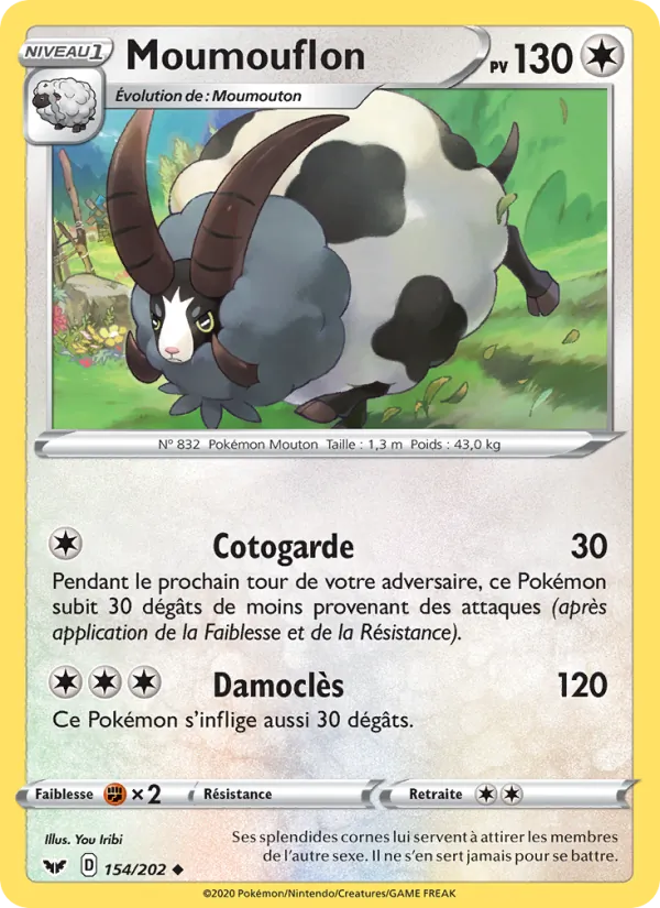 Carte Pokémon Moumouflon de l'extension Épée et Bouclier