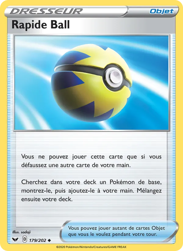 Carte Pokémon Rapide Ball de l'extension Épée et Bouclier
