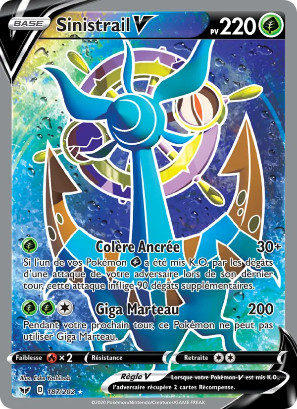 Carte Pokémon Sinistrail V de l'extension Épée et Bouclier