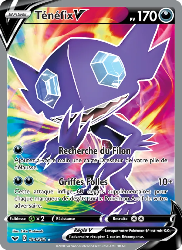 Carte Pokémon Ténéfix V de l'extension Épée et Bouclier