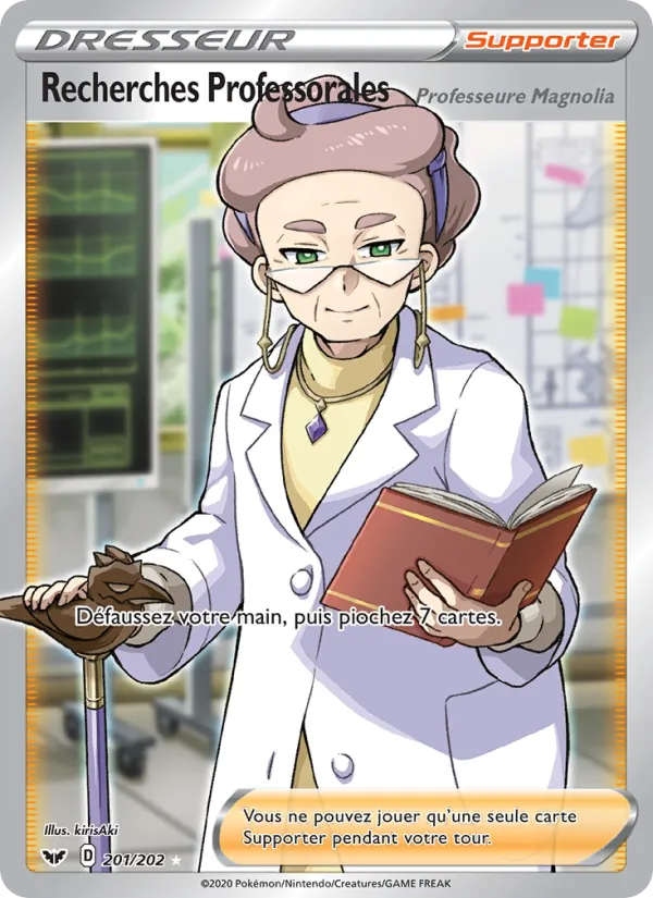 Carte Pokémon Recherches Professorales (Professeure Magnolia) de l'extension Épée et Bouclier
