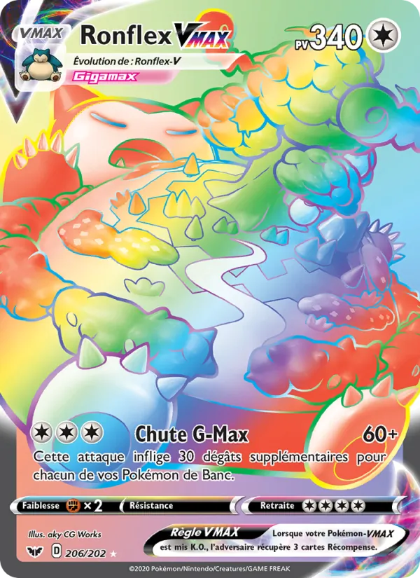 Carte Pokémon Ronflex VMAX de l'extension Épée et Bouclier
