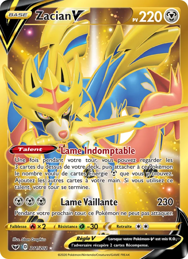 Carte Pokémon Zacian V de l'extension Épée et Bouclier