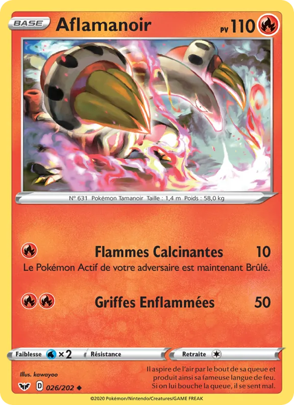 Carte Pokémon Aflamanoir de l'extension Épée et Bouclier