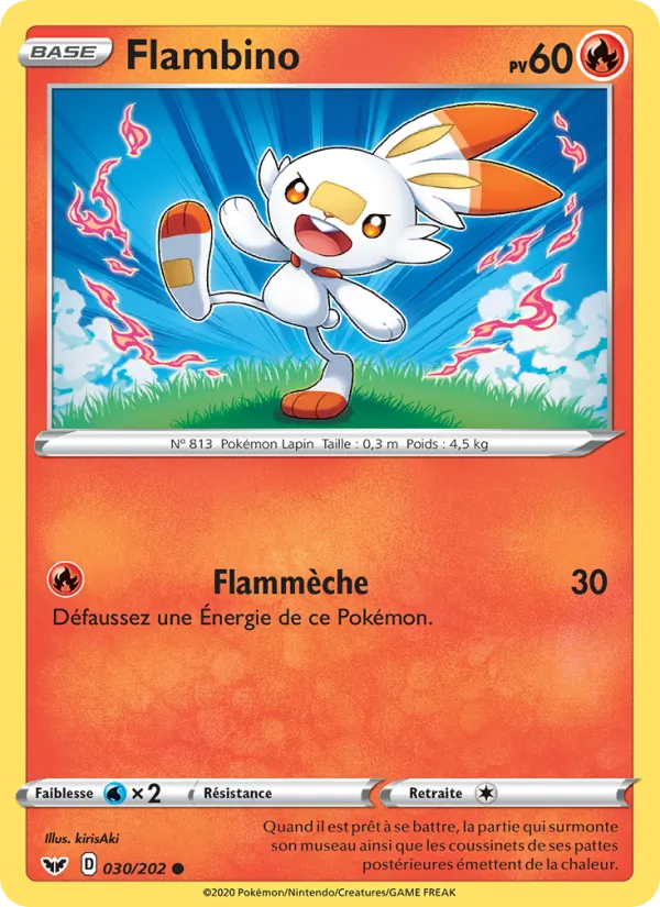 Carte Pokémon Flambino de l'extension Épée et Bouclier