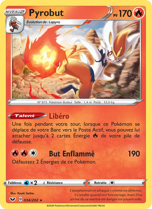Carte Pokémon Pyrobut de l'extension Épée et Bouclier