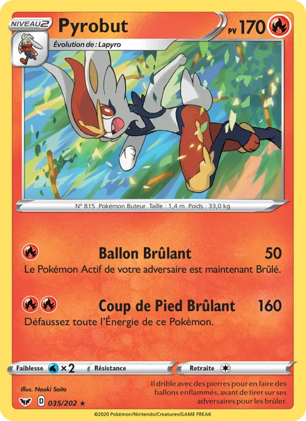 Carte Pokémon Pyrobut de l'extension Épée et Bouclier