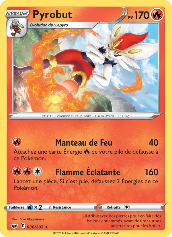 Carte Pokémon Pyrobut de l'extension Épée et Bouclier
