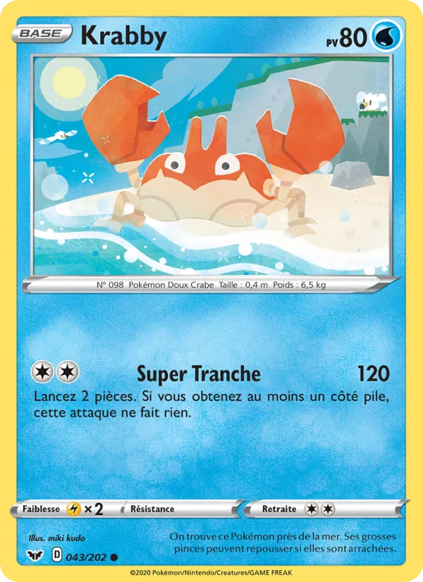 Carte Pokémon Krabby de l'extension Épée et Bouclier