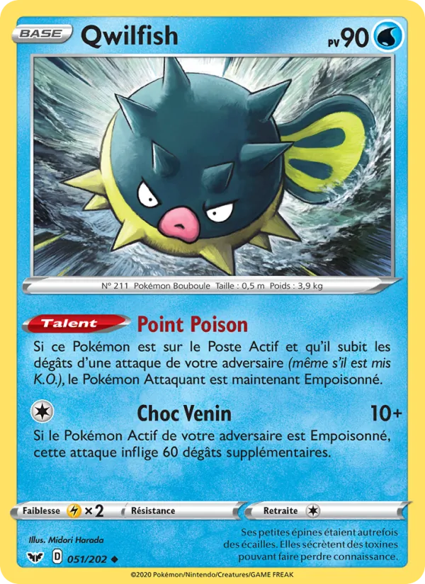 Carte Pokémon Qwilfish de l'extension Épée et Bouclier