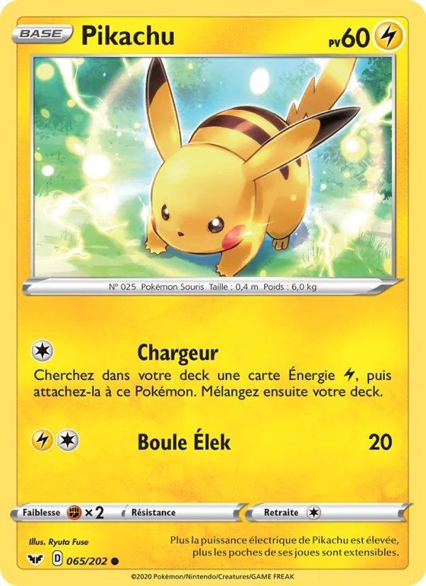 Carte Pokémon Pikachu de l'extension Épée et Bouclier