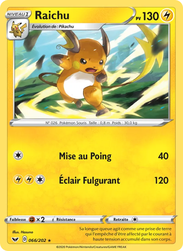 Carte Pokémon Raichu de l'extension Épée et Bouclier