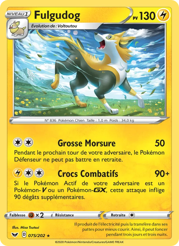 Carte Pokémon Fulgudog de l'extension Épée et Bouclier