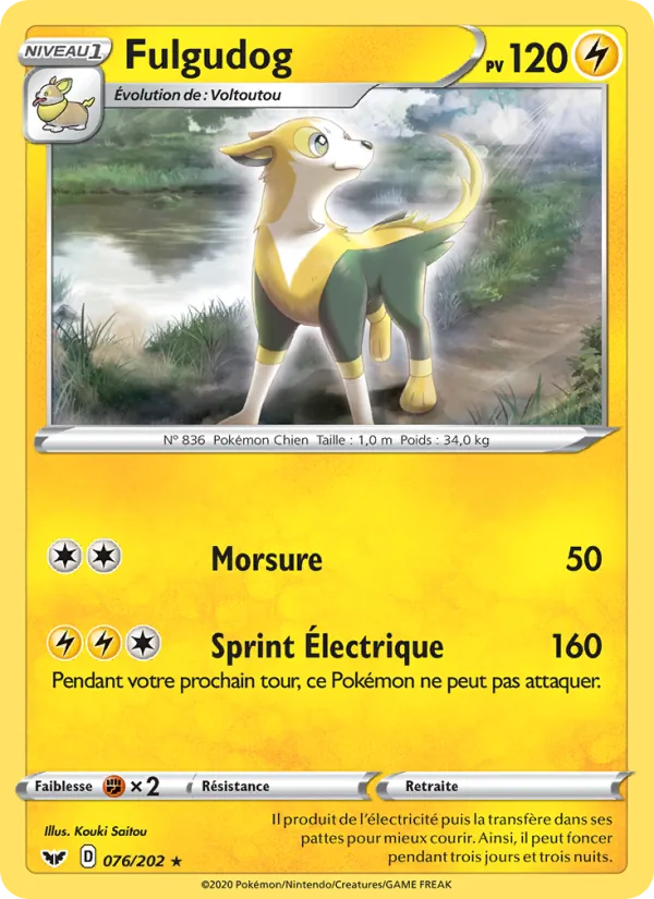 Carte Pokémon Fulgudog de l'extension Épée et Bouclier
